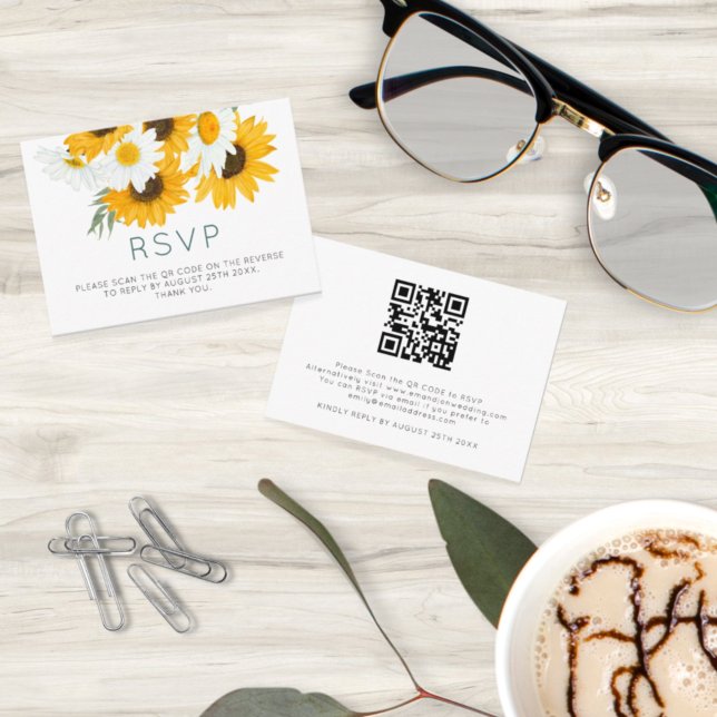 MINI Bohemian Sunflower Wedding QR Code RSVP Enclosure Card (Creator Uploaded)