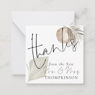 MINI   Boho Pampas New Mr Mrs Wedding Thanks Note Card