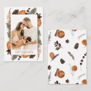 Mini Boho Rustic Orange Photo Christmas Script Note Card