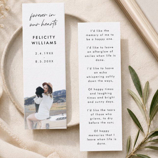 Mini Bookmark Card | Memorial Poem Prayer Favor (Personalized mini bookmark card with memorial photo and prayer or poem on back.)