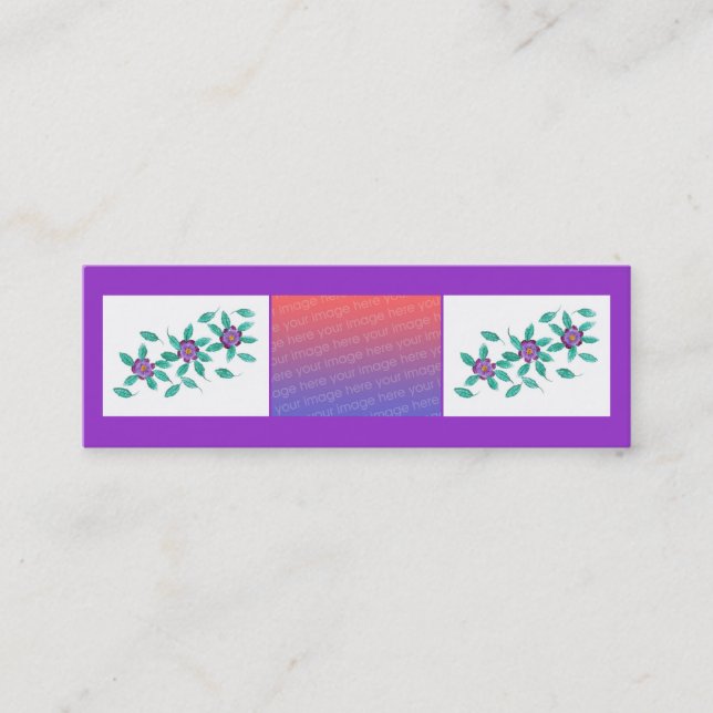 Mini Bookmark Cards Purple Flowers Add Photo (Front)