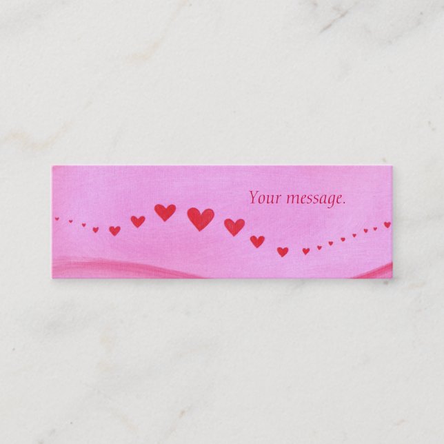 Mini Bookmark cards, wave of red hearts on pink Mini Business Card (Front)