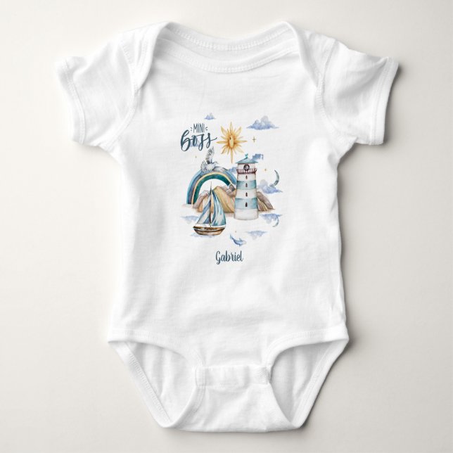 Mini Boss Ship In the Ocean Customizable Baby Bodysuit (Front)