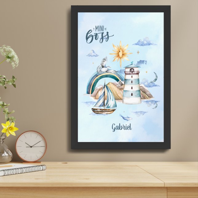 Mini Boss Ship In the Ocean Customizable Framed Art (Table Top)