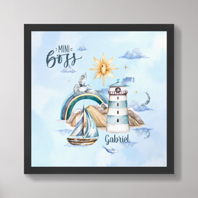 Mini Boss Ship In the Ocean Customizable Framed Art (Framed Front)