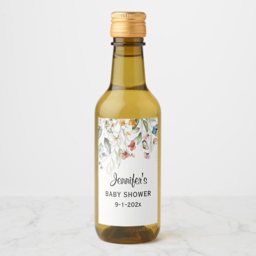 Mini Bottle Baby Shower Floral Drop Mini Wine Label