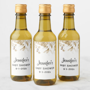 Mini Bottle Sepia Baby Shower Floral Drop Mini Wine Label