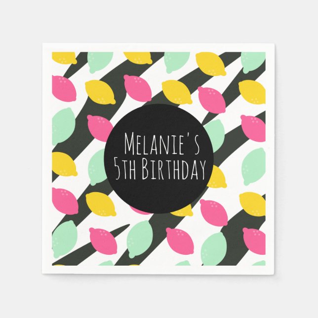 Mini Bright Pink Lemonade Lime Birthday Any Napkins (Front)
