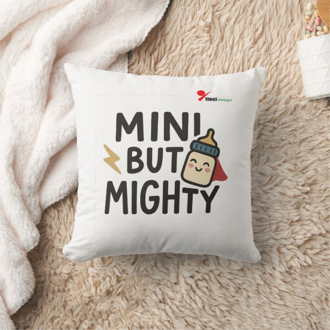 "Mini But Mighty" Cute Baby Bottle Superhero Throw Pillow (Blanket)