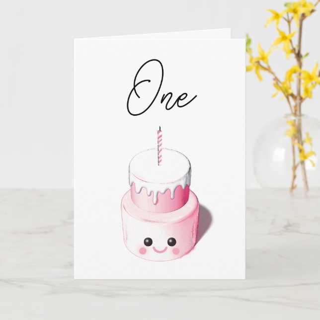 Mini Cake 1st Birthday Card for Girl (Yellow Flower)