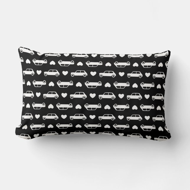 Mini Car Hearts Black Lumbar Pillow (Front)