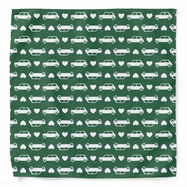 Mini Car Hearts Green Bandana (Front)