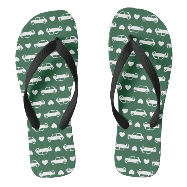 Mini Car Hearts Green Flip Flops (Footbed)