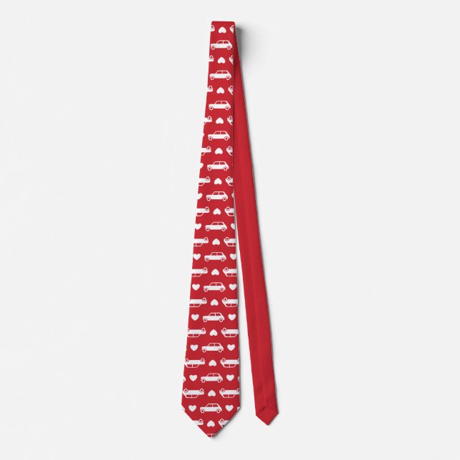 Mini Car Hearts Red Neck Tie (Front)