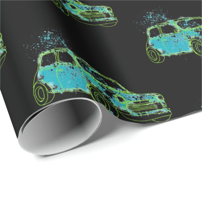 Mini Car Splat Lime Wrapping Paper (Roll Corner)