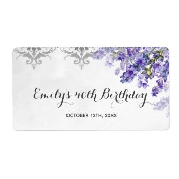 Mini Champagne Bottle Label Lavenders Birthday by pinkthecatdesign at Zazzle