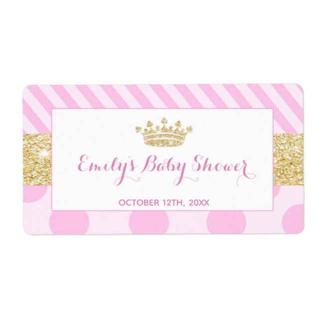 Mini champagne bottle label princess baby shower (Front)