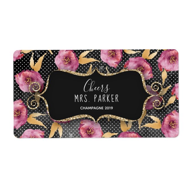 Mini Champagne Label Bridal Shower Favor Floral (Front)