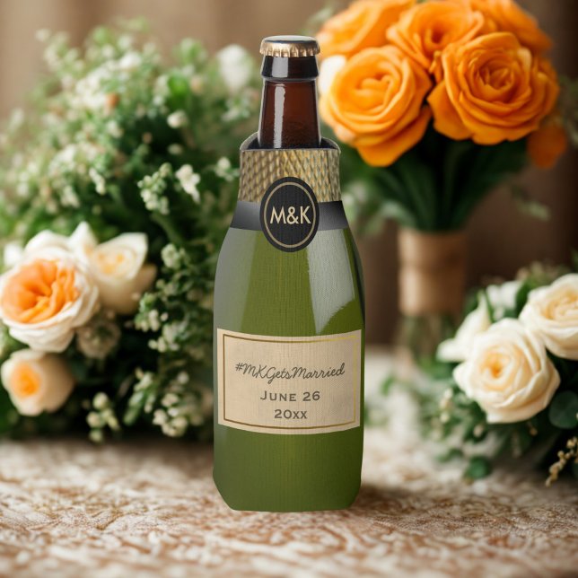 Mini Champagne Wedding Bottle Cooler (Just add your wedding hashtag and date to this cute mini bottle cooler)