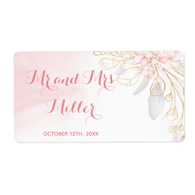 Mini champagne wine bottle label pink gold wedding (Front)