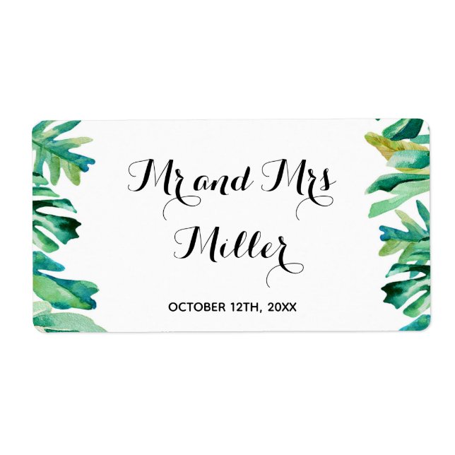 Mini champagne wine bottle label tropical wedding (Front)