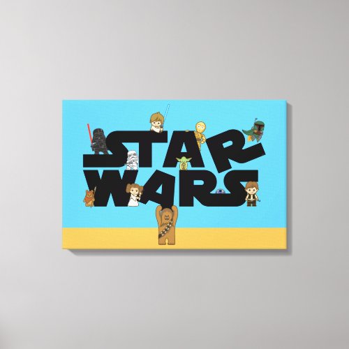 Mini Characters Climbing Star Wars Logo Canvas Print