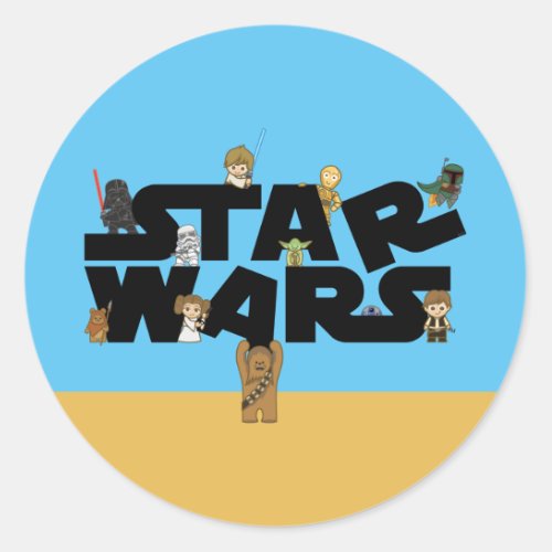 Mini Characters Climbing Star Wars Logo Classic Round Sticker