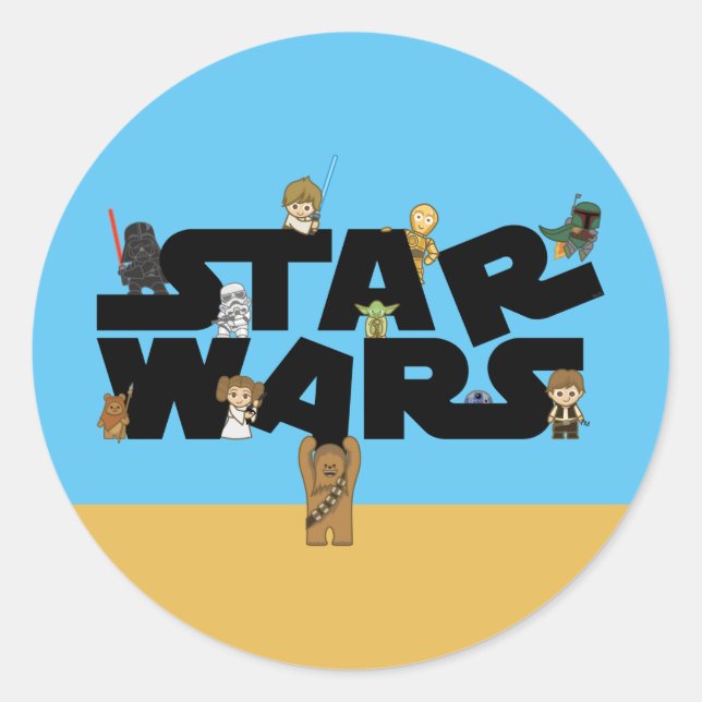 Mini Characters Climbing Star Wars Logo Classic Round Sticker (Front)