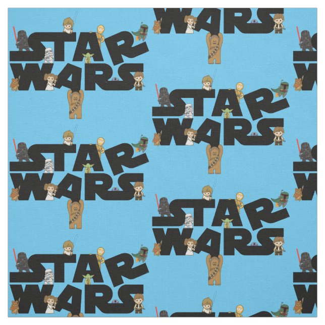 Mini Characters Climbing Star Wars Logo Fabric (Swatch)