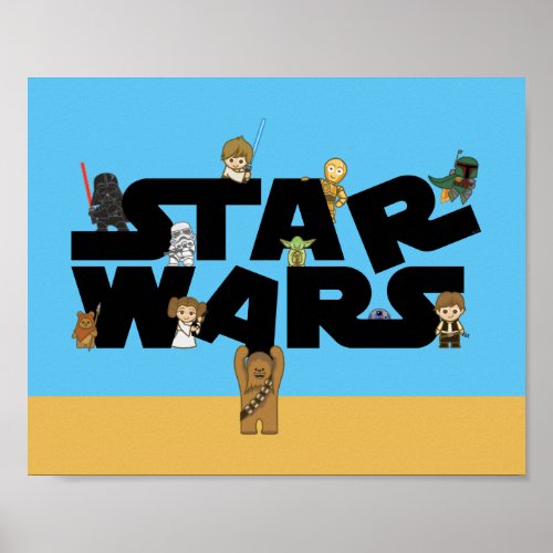 Mini Characters Climbing Star Wars Logo Poster