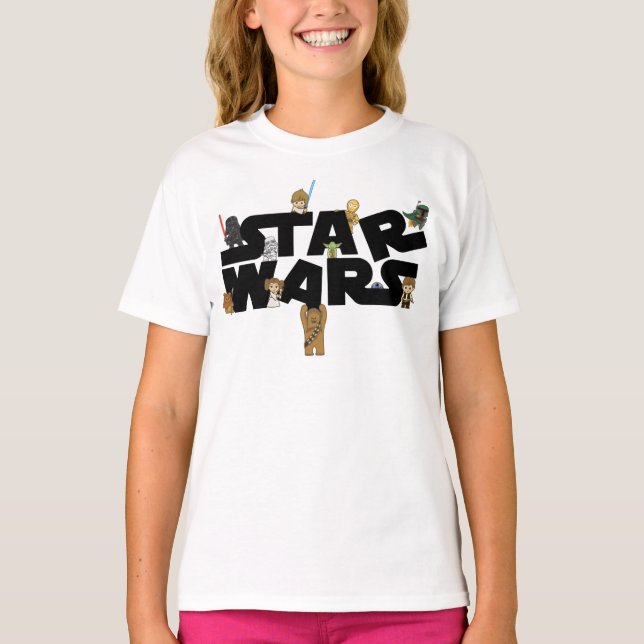 Mini Characters Climbing Star Wars Logo T-Shirt (Front)