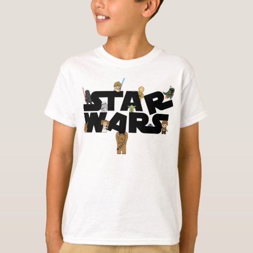 Mini Characters Climbing Star Wars Logo T_Shirt