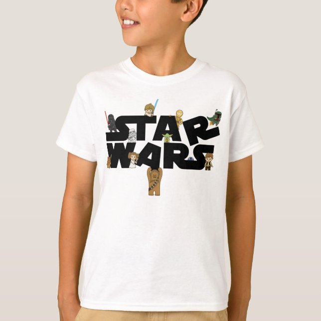 Mini Characters Climbing Star Wars Logo T-Shirt (Front)