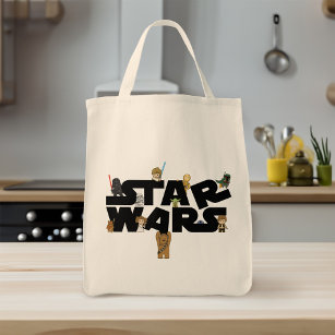 Mini Characters Climbing Star Wars Logo Tote Bag