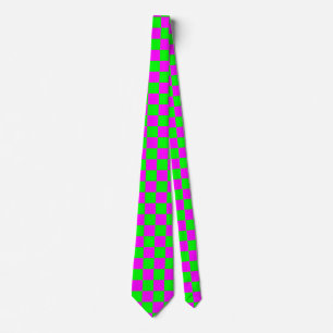 Mini Checkerboard Bright Pink And Lime Green Neck Tie