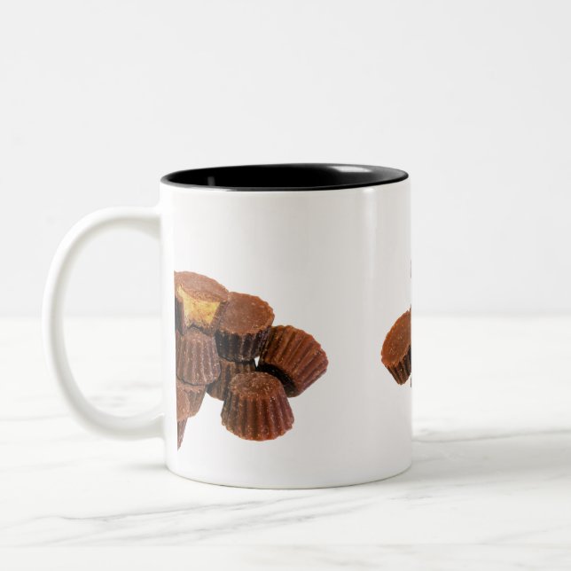 Mini Chocolate and Peanut Treats Two-Tone Coffee Mug (Left)