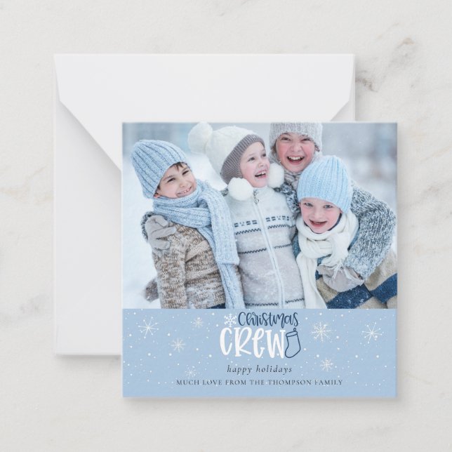 MINI Christmas Crew Family Photo Blue Holiday Note Card (Front)