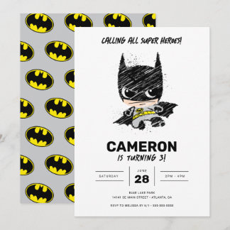 Mini Classic Batman Sketch Birthday Invitation