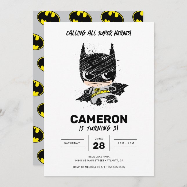 Mini Classic Batman Sketch Birthday Invitation (Front/Back)