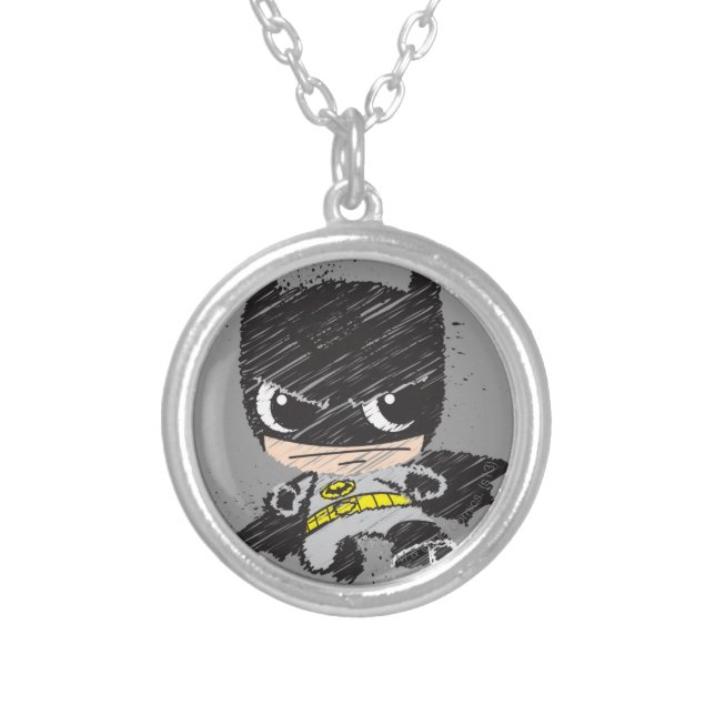 Mini Classic Batman Sketch Silver Plated Necklace (Front)