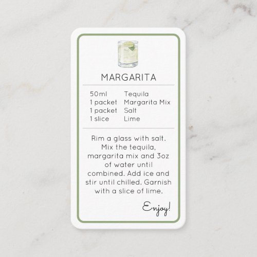 Mini Cocktail Kit Favor Recipe Card Margarita