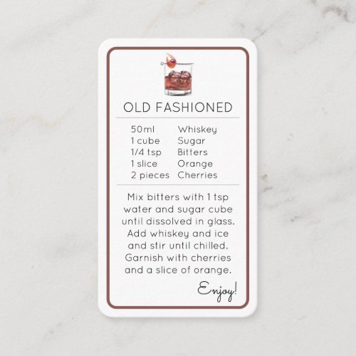 Mini Cocktail Kit Favor Recipe Card Old Fashioned