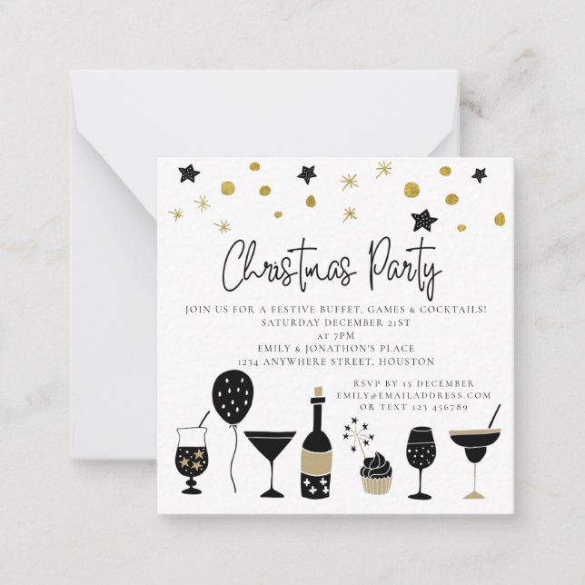 MINI | Cocktails Gold Black Christmas Party Invite (Front)