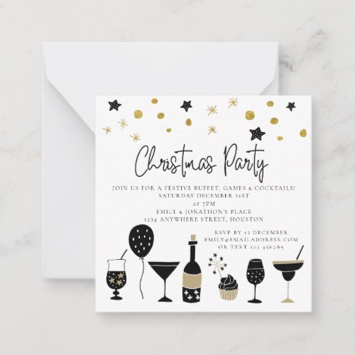 MINI  Cocktails Gold Black Christmas Party Invite