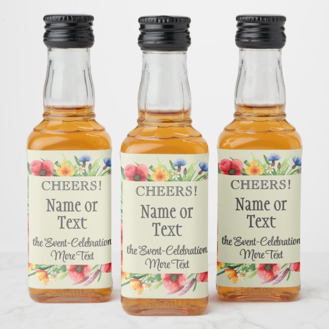 Mini Colorful Watercolor Wildflower Liquor Bottle Label (Bottles)