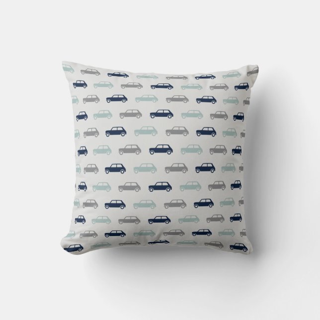 Mini Coopers on the Go - Blue & Grey - Throw Pillow (Front)