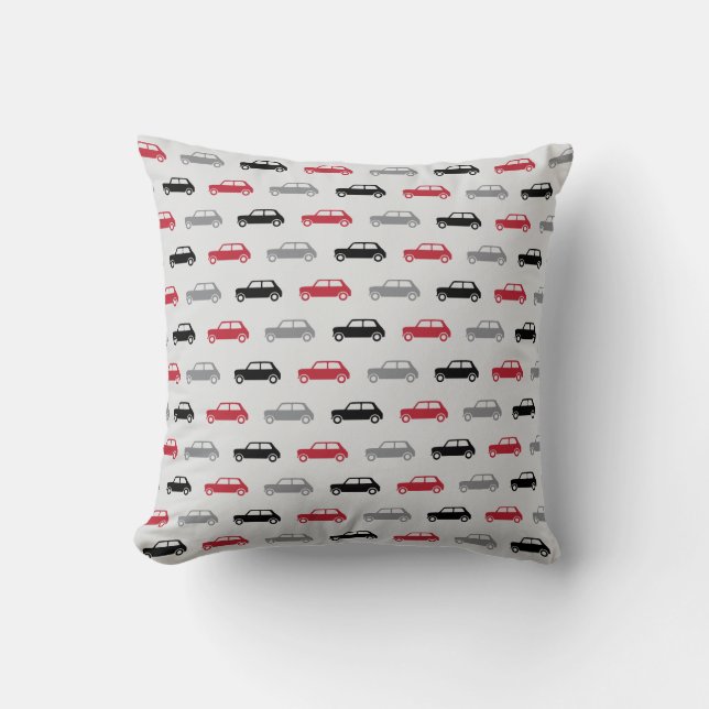 Mini Coopers on the Go - Red & Black - Throw Pillow (Front)