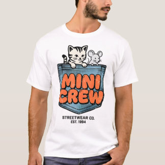 Mini Crew Cute Cat and Mouse Retro Illustration T-Shirt