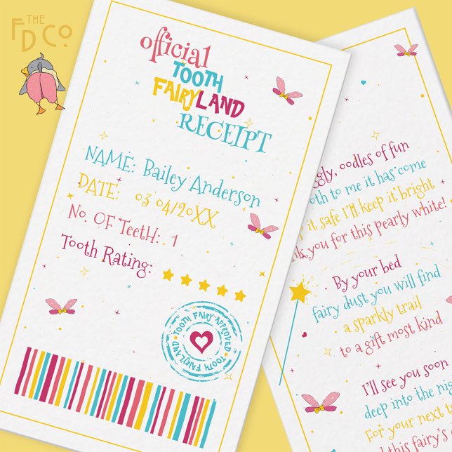 Mini Cute Tooth Fairy Receipt with A Fun Rhyme Note Card (Creator Uploaded)