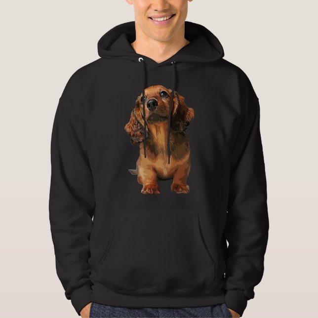 Mini Dachshund Long Haired Shaded Red Puppy Dog Hoodie (Front)